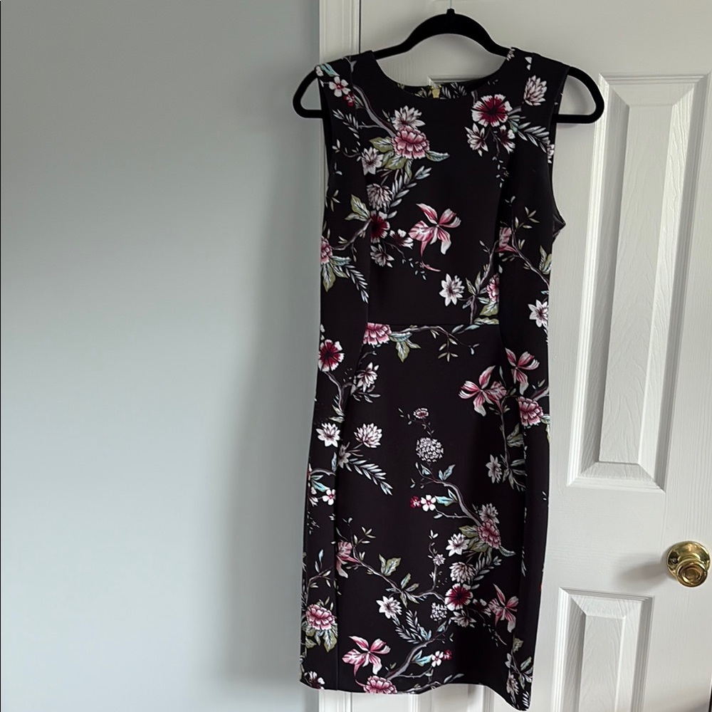 Calvin Klein Black Floral Sleeveless Scuba Midi Dress Size 8